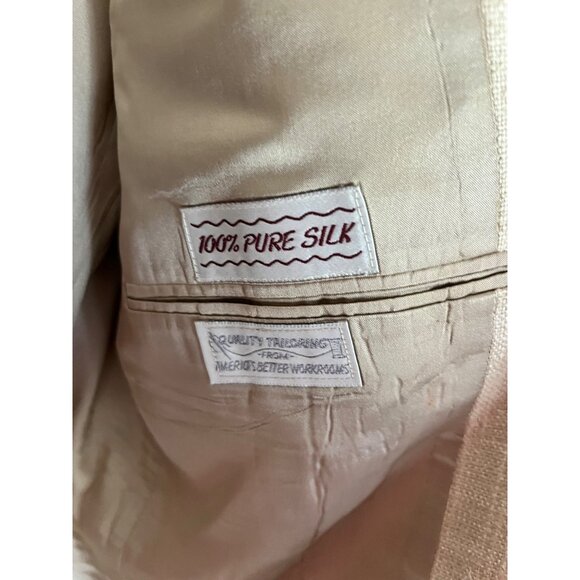 VINTAGE Christian Brooks Mens Pure Silk Beige Tan Blazer - Picture 4 of 6